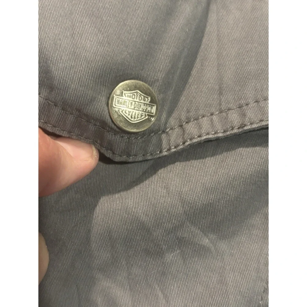 Harley Davidson‎ Shirt Mens Medium Touring Wolf Embroidered Button Up  Gray